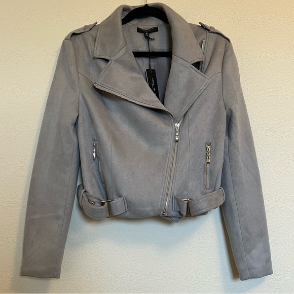 NWT Romeo & Juliet Couture Light Grey Suede Moto Jacket - Size M - Picture 2 of 11